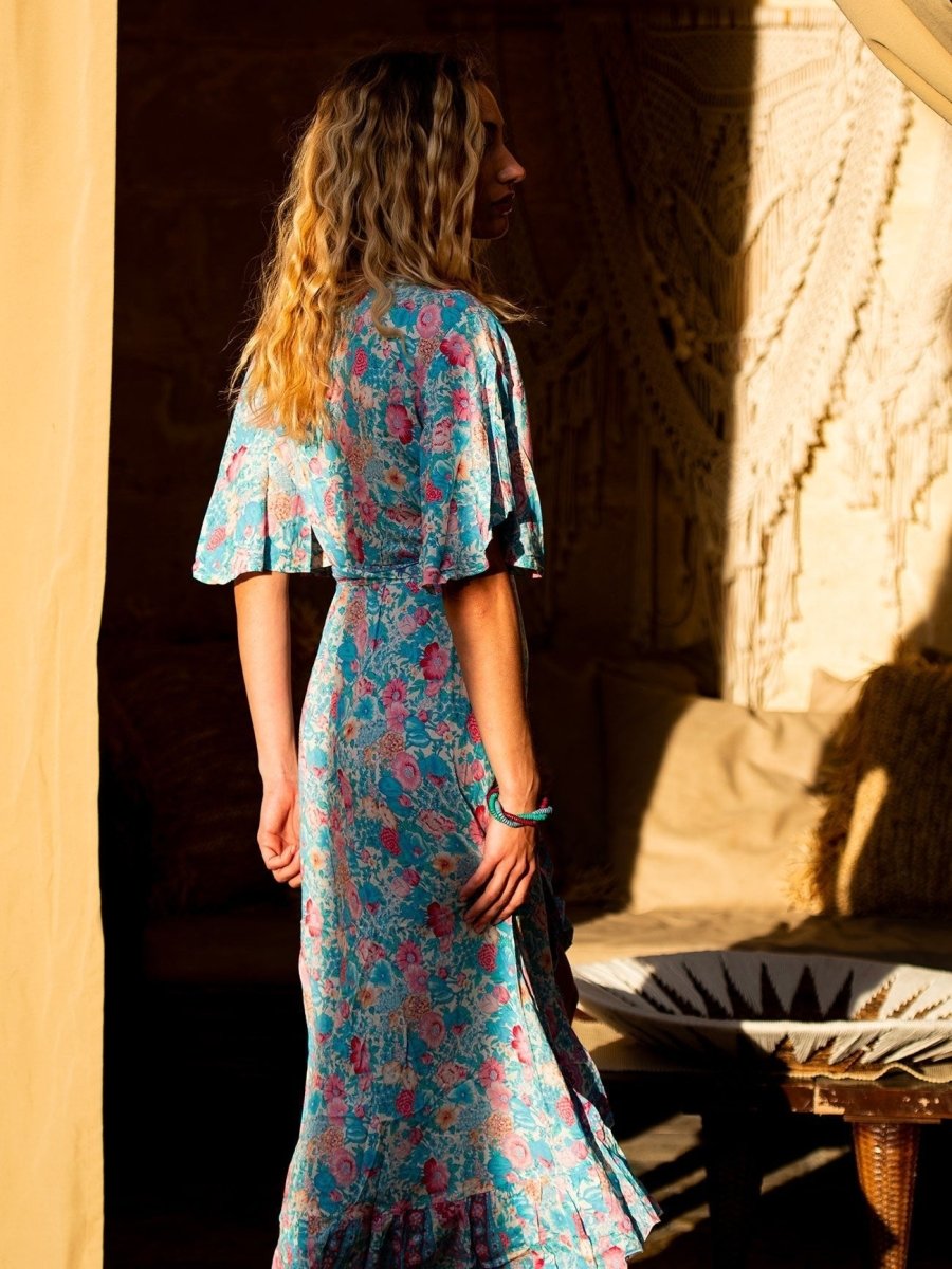 Vestito lungo a portafoglio manica corta Ida - pitonato - Bijondo