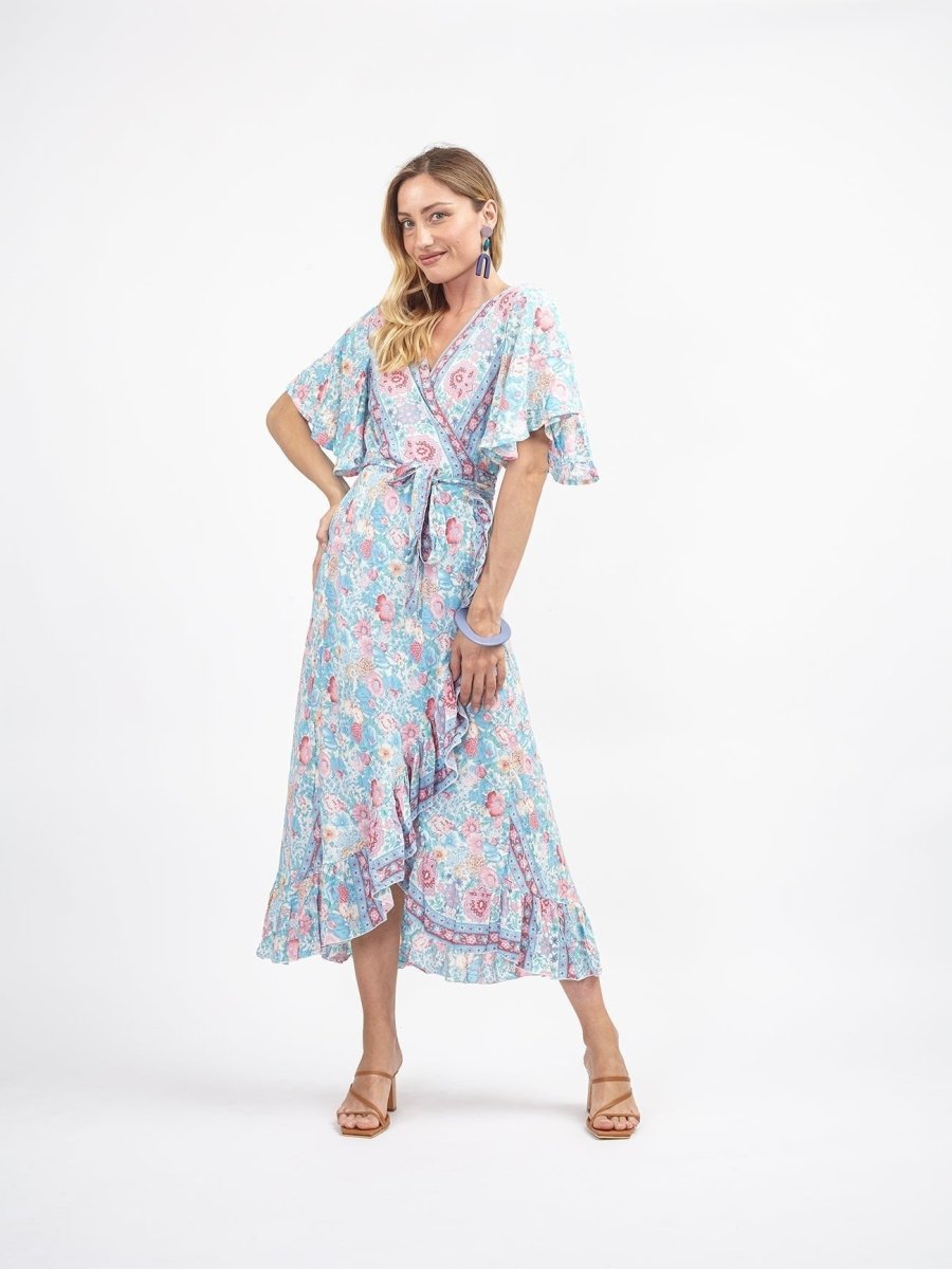 Vestito lungo a portafoglio manica corta Ida - floreale - Bijondo