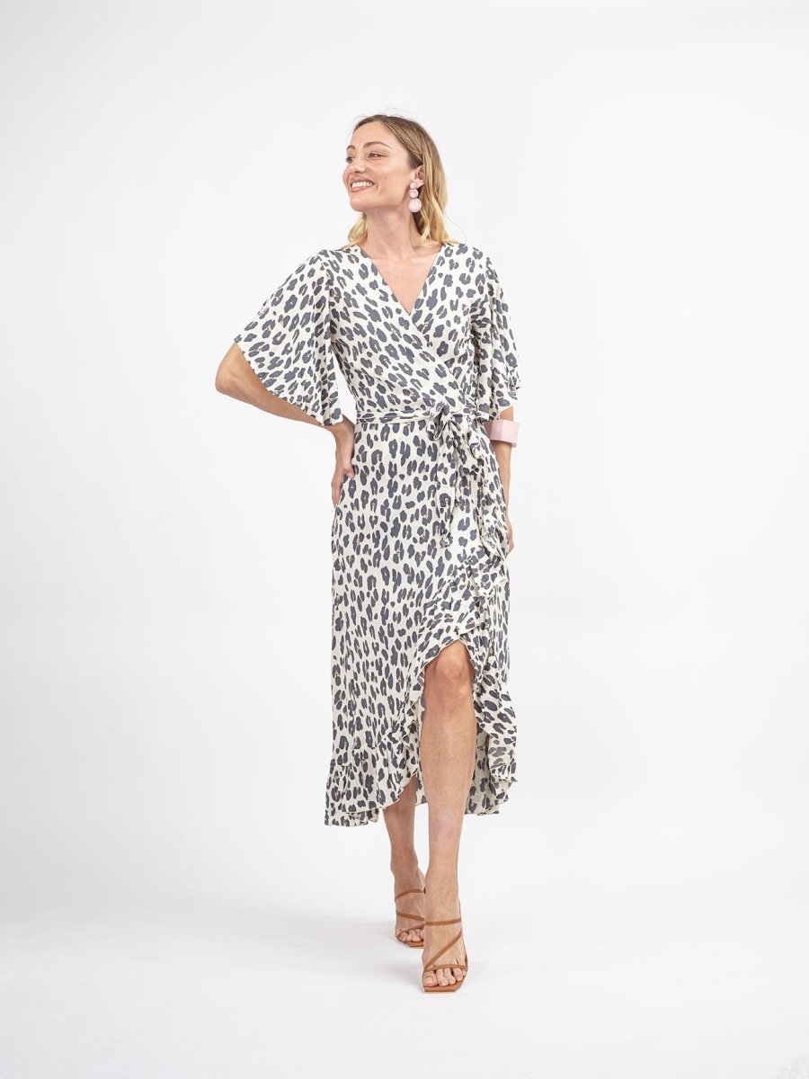 Vestito lungo a portafoglio manica corta Ida - leopardato - Bijondo