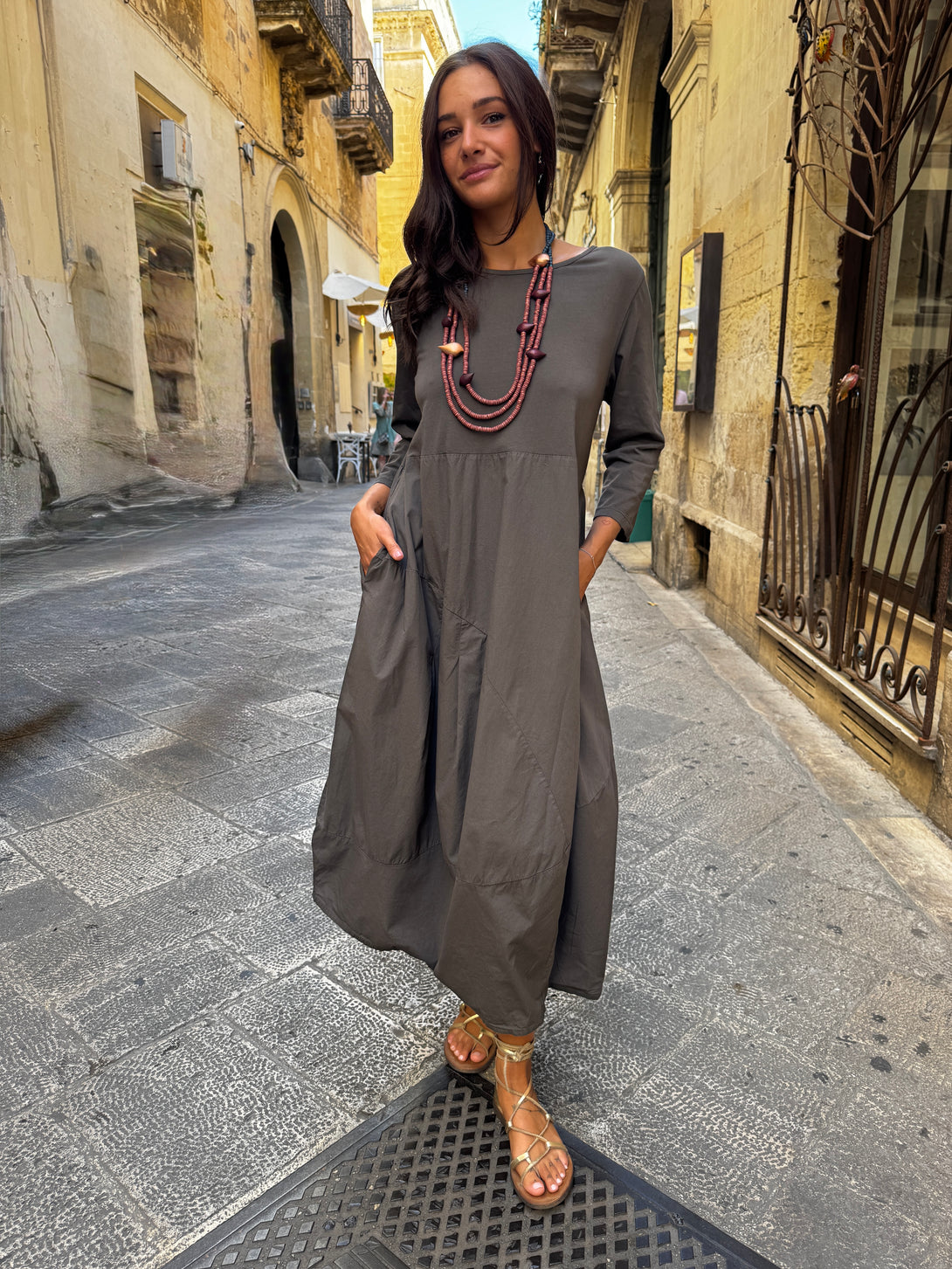 Vestito lungo a uovo Mimi-Vestito-Bijondo-Grigio-taglia unica-Bijondo