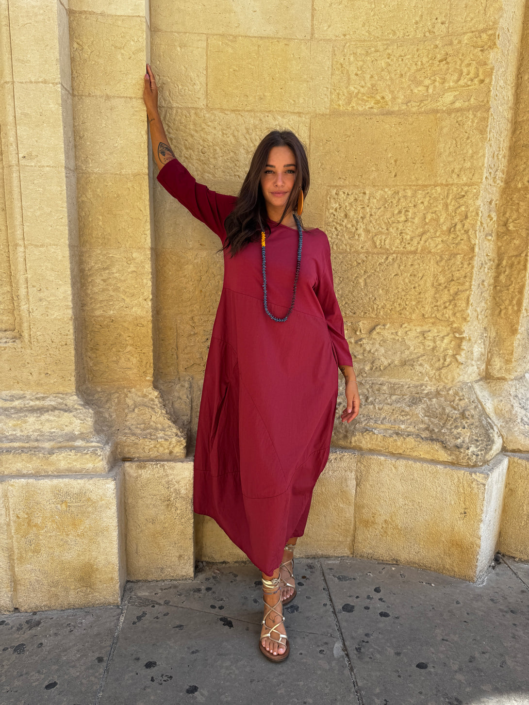 Vestito lungo a uovo Mimi-Vestito-Bijondo-Rosso-taglia unica-Bijondo