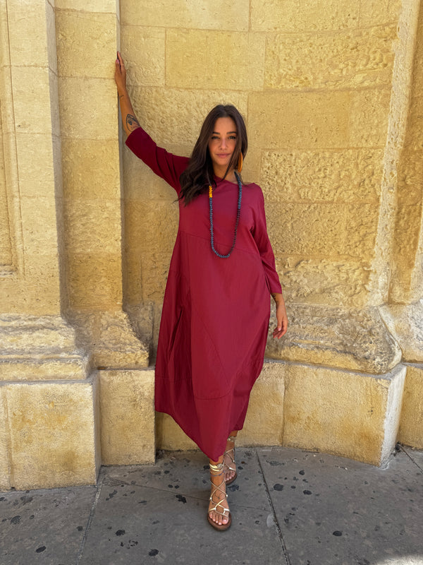 Vestito lungo a uovo Mimi-Vestito-Bijondo-Rosso-taglia unica-Bijondo