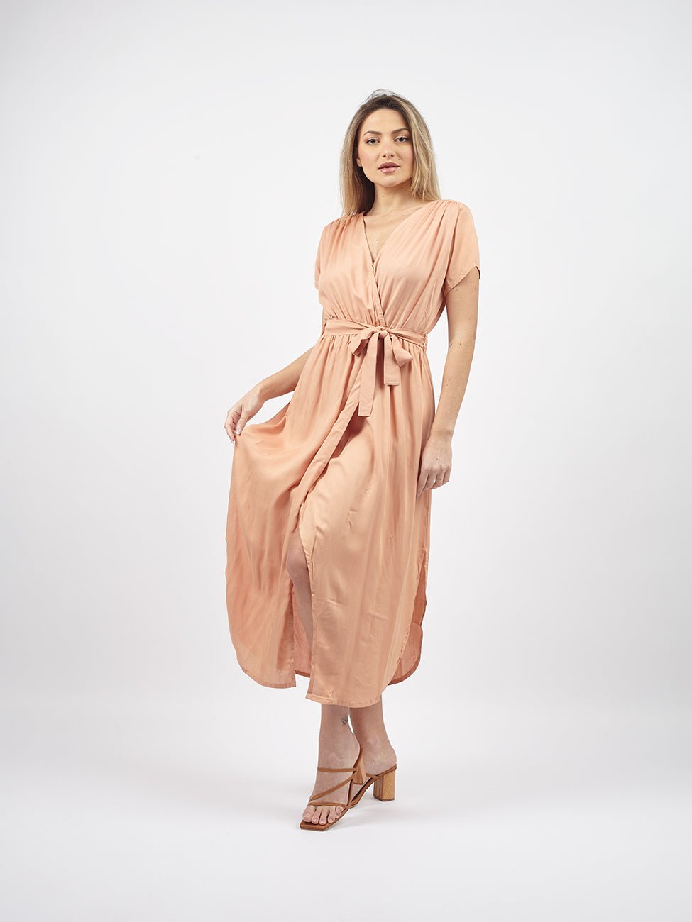 Vestito lungo ad incrocio con fusciacca Karlie - verde - Bijondo