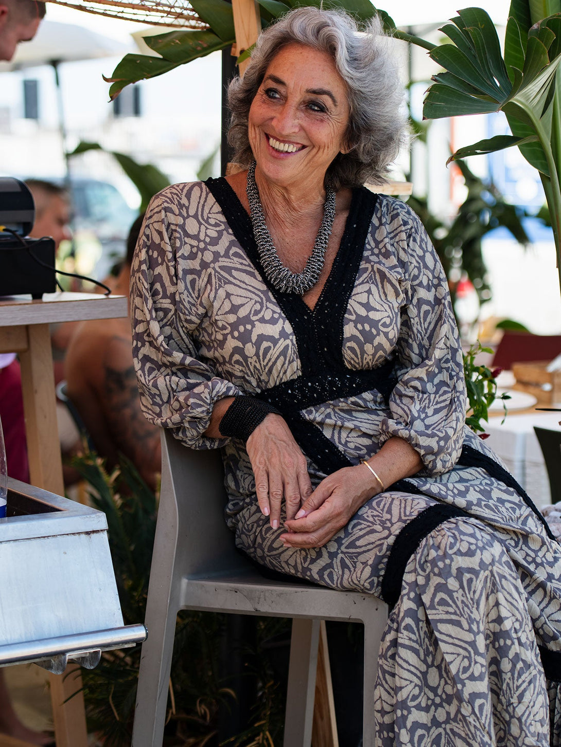 Vestito lungo boho dettaglio ricamo Stefania-grigio-taglia unica-Bijondo