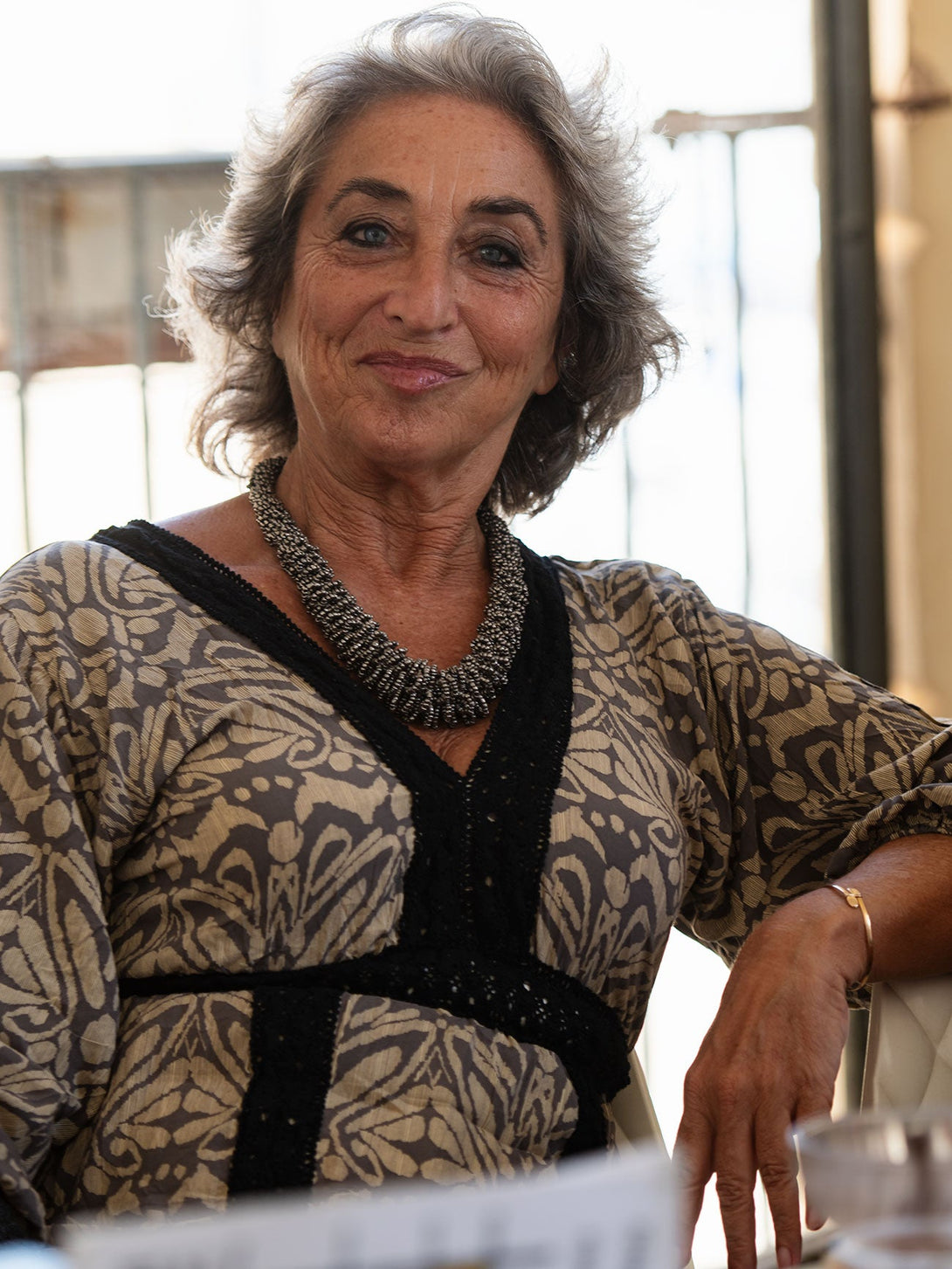 Vestito lungo boho dettaglio ricamo Stefania-grigio-taglia unica-Bijondo