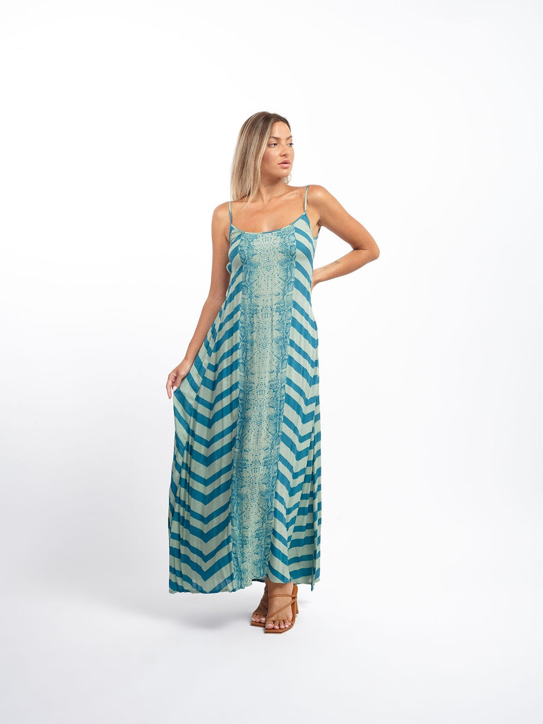 Vestito lungo open back Riley-azzurro-S-M-Bijondo