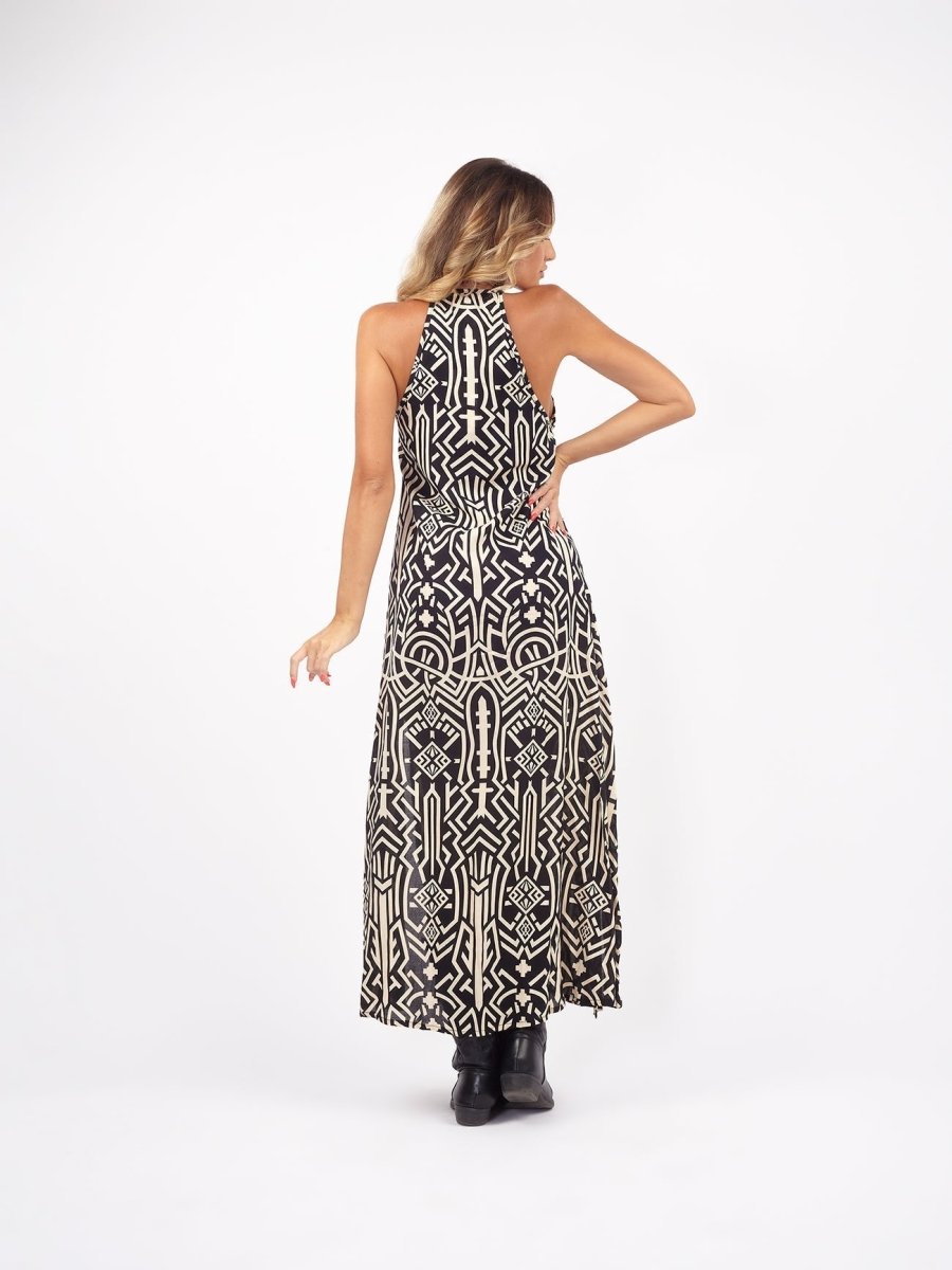 Vestito lungo boho spacchi laterali rayon Darya - nero - Bijondo