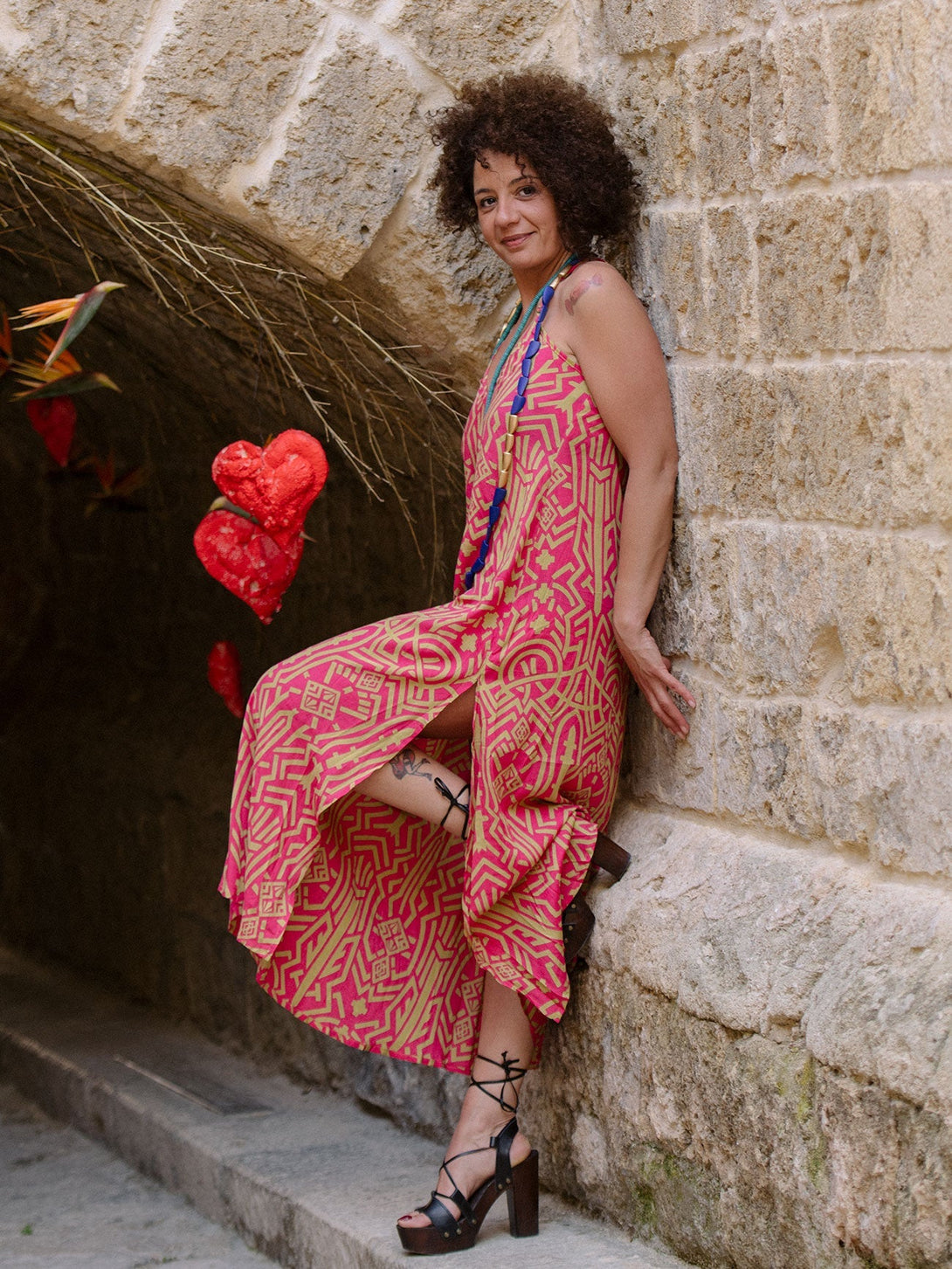 Vestito lungo boho spacchi laterali rayon Darya-nero-S-M-Bijondo