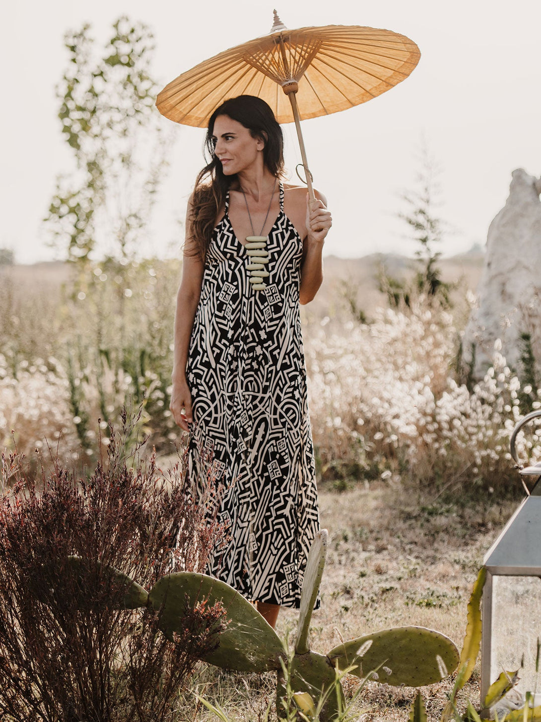 Vestito lungo boho spacchi laterali rayon Darya-nero-S-M-Bijondo