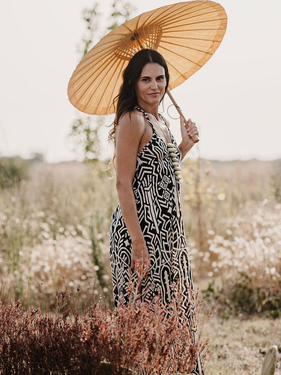 Vestito lungo boho spacchi laterali rayon Darya-nero-S-M-Bijondo