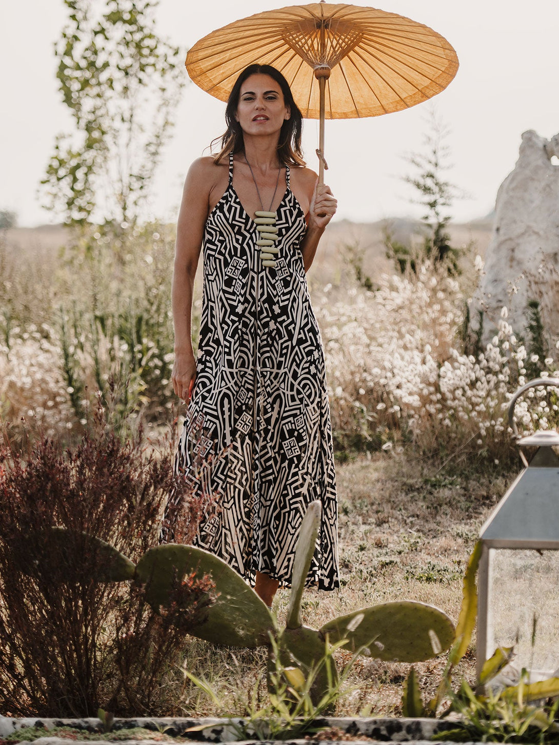 Vestito lungo boho spacchi laterali rayon Darya-nero-S-M-Bijondo