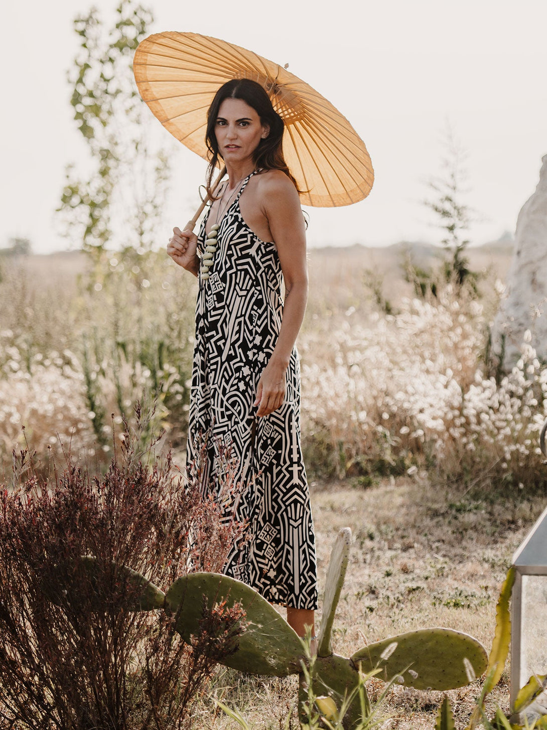 Vestito lungo boho spacchi laterali rayon Darya-nero-S-M-Bijondo