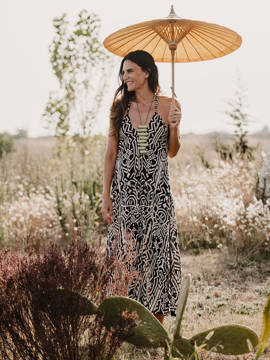 Vestito lungo boho spacchi laterali rayon Darya-nero-S-M-Bijondo