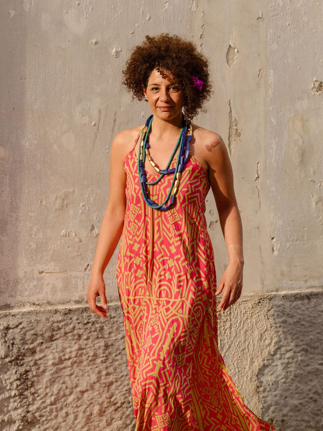 Vestito lungo boho spacchi laterali rayon Darya-nero-S-M-Bijondo