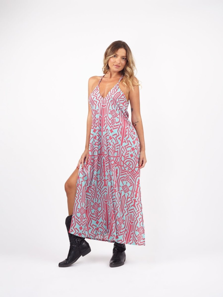 Vestito lungo boho spacchi laterali rayon Darya - fucsia - Bijondo