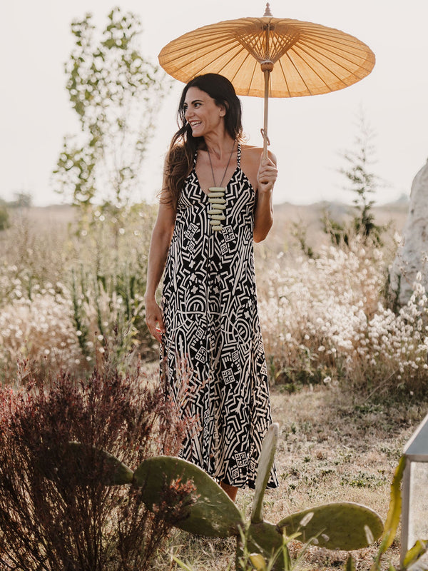 Vestito lungo boho spacchi laterali rayon Darya-nero-S-M-Bijondo