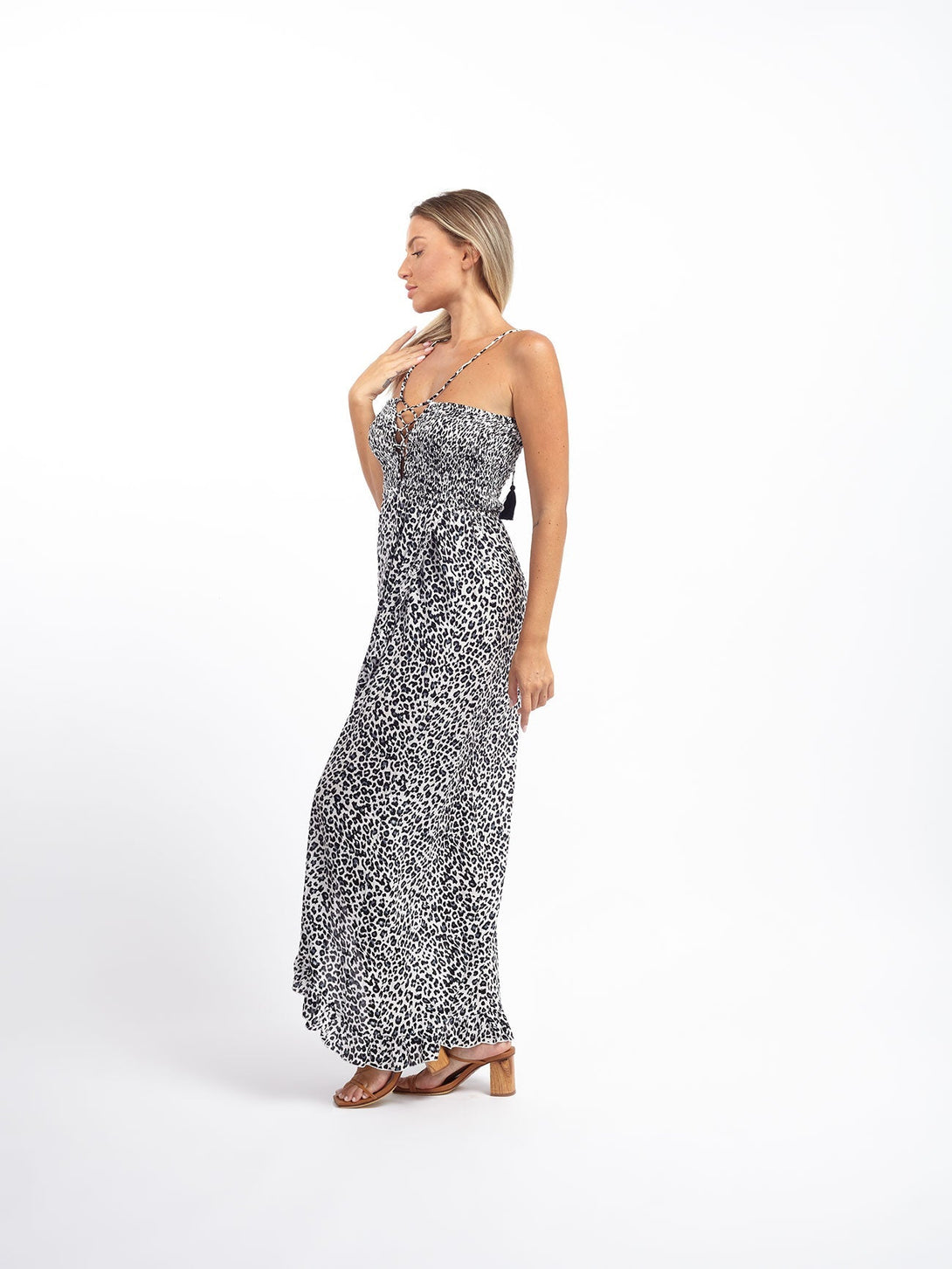 Vestito lungo con spacco Lori-leopardato-taglia unica-Bijondo