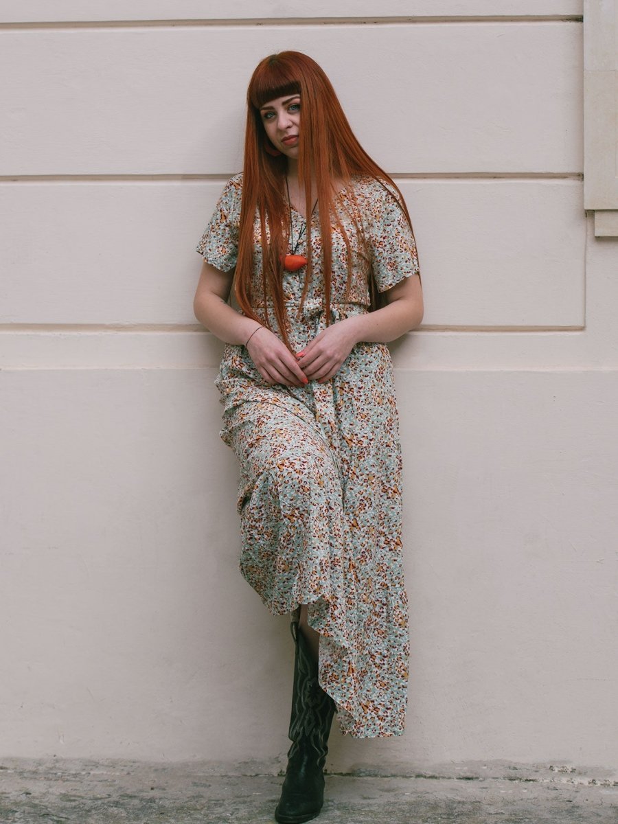 Vestito lungo chemisier con cintura Emma - verde - Bijondo