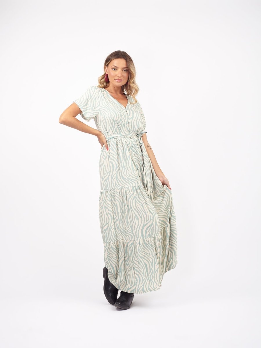 Vestito lungo chemisier con cintura Emma - menta - Bijondo