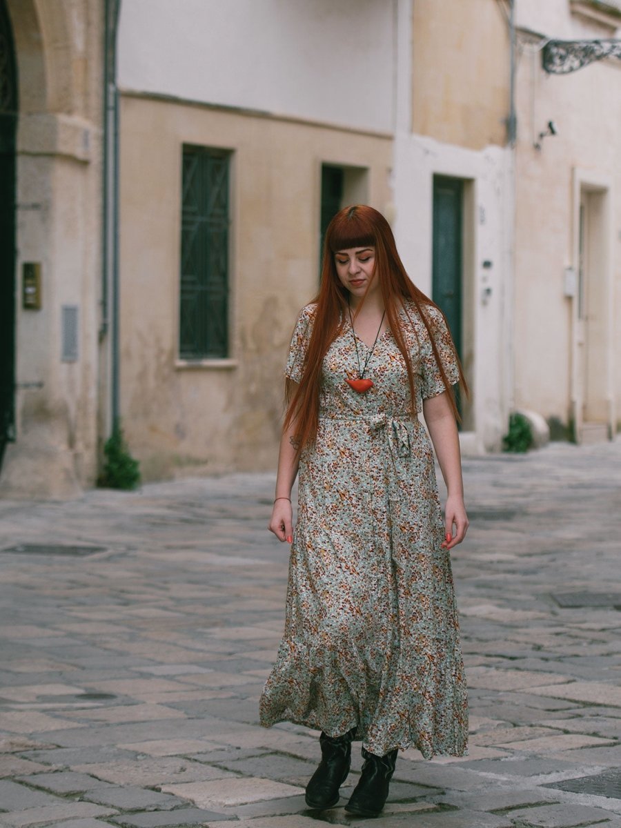 Vestito lungo chemisier con cintura Emma - beige - Bijondo