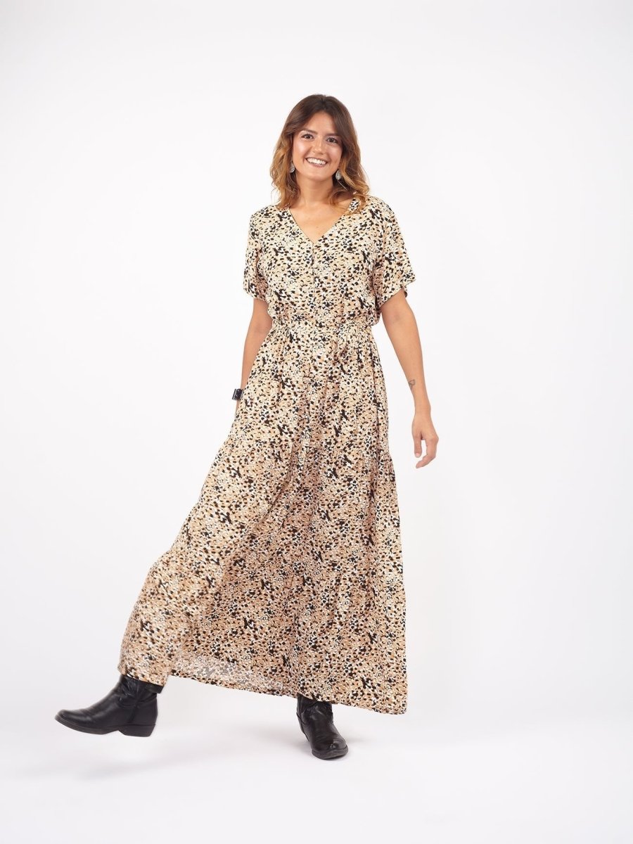 Vestito lungo chemisier con cintura Emma - beige - Bijondo