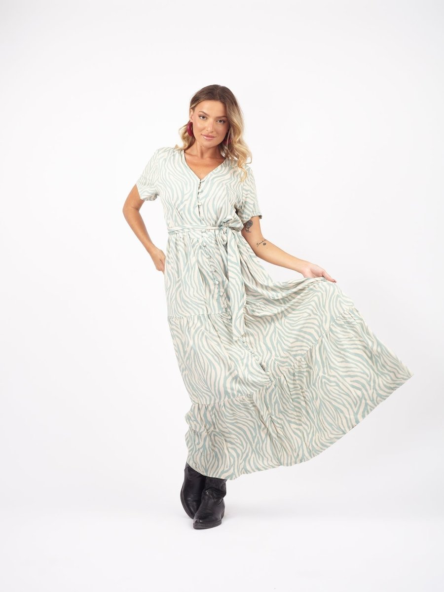 Vestito lungo chemisier con cintura Emma - menta - Bijondo