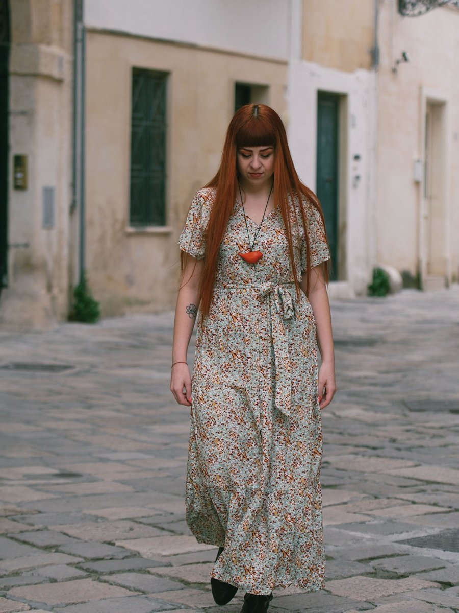 Vestito lungo chemisier con cintura Emma - beige - Bijondo