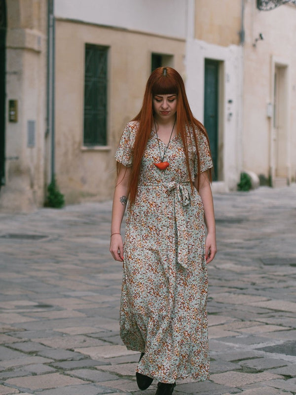 Vestito lungo chemisier con cintura Emma - beige - Bijondo