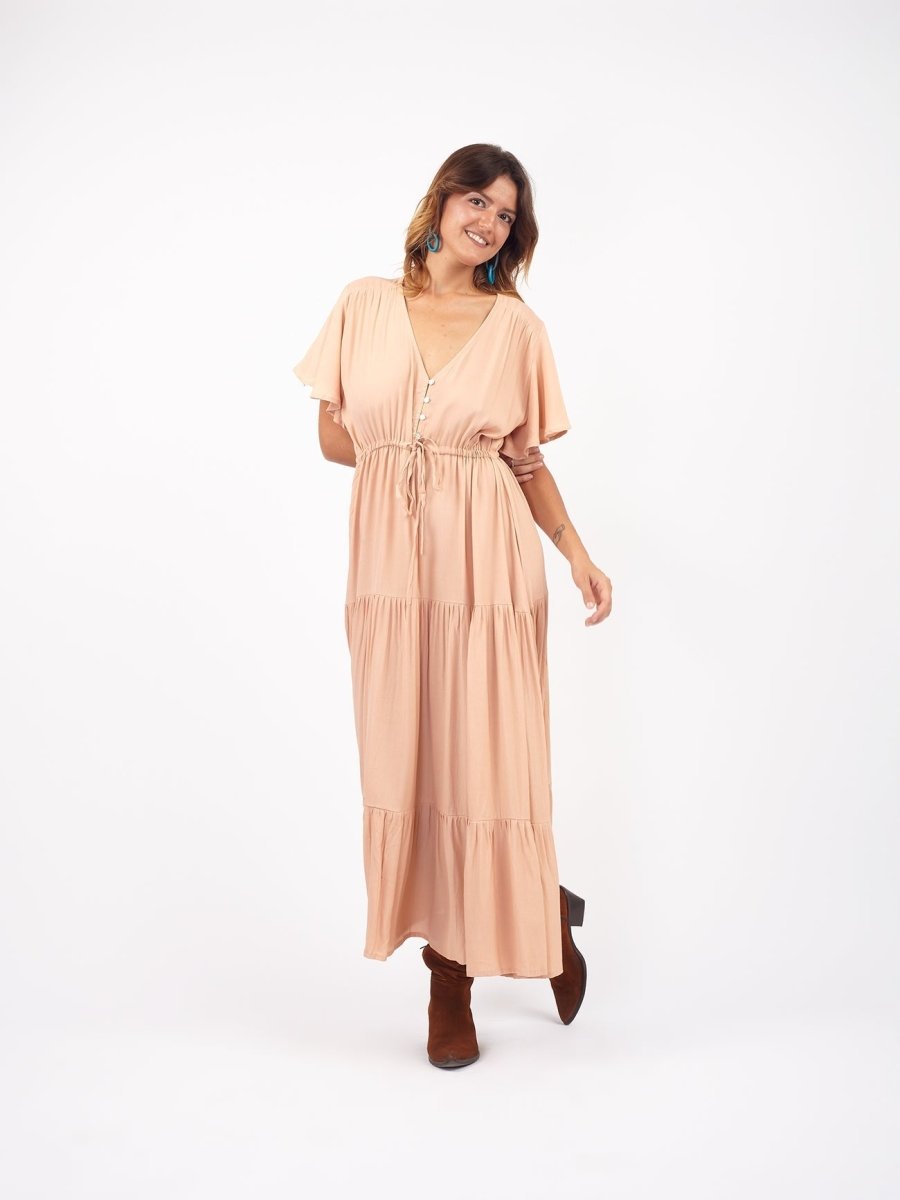 Vestito lungo con bottoni Frida - cipria - Bijondo