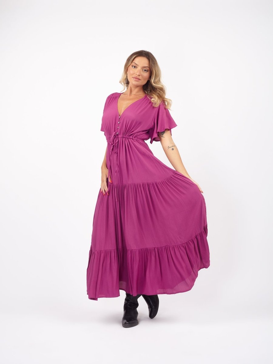 Vestito lungo con bottoni Frida - magenta - Bijondo