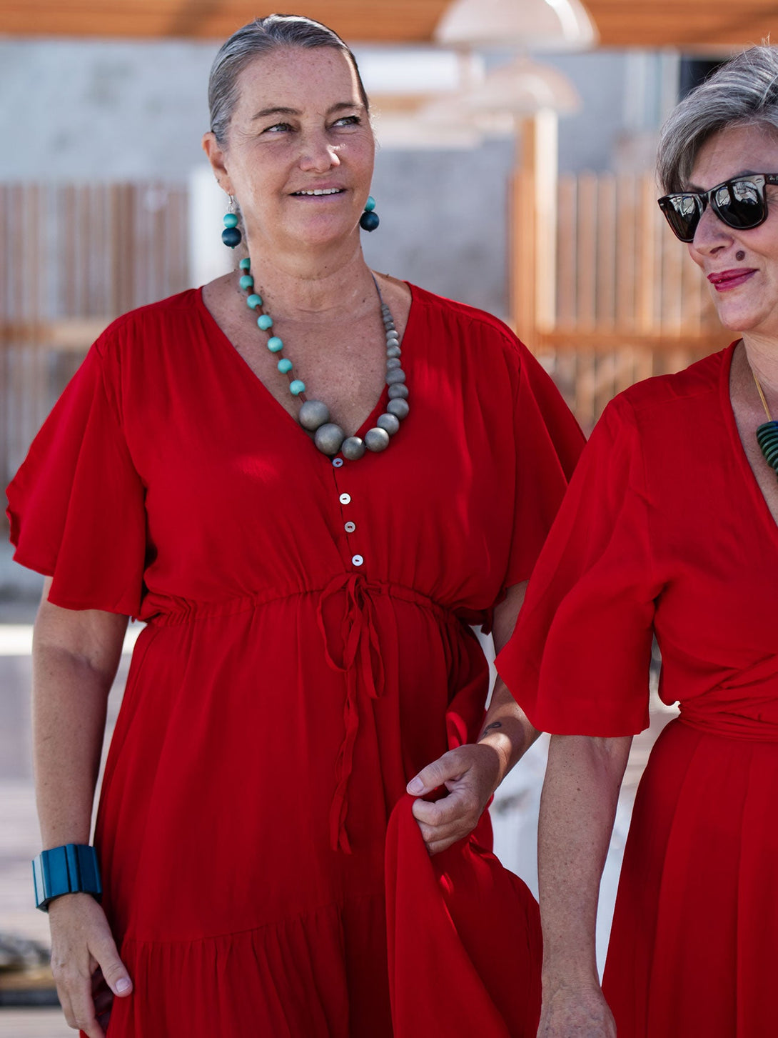 Vestito lungo con bottoni Frida-rosso-S-M-Bijondo