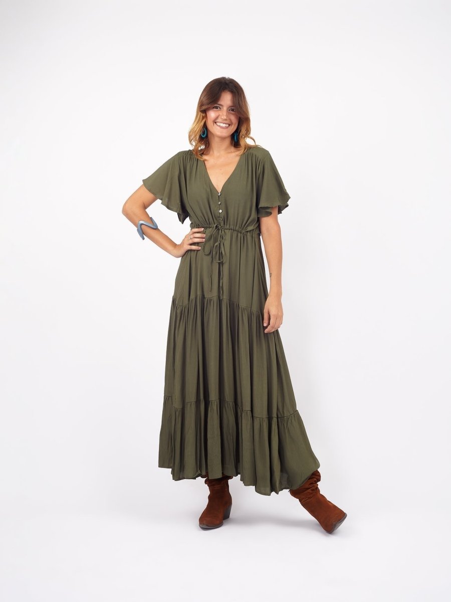 Vestito lungo con bottoni Frida - verde - Bijondo