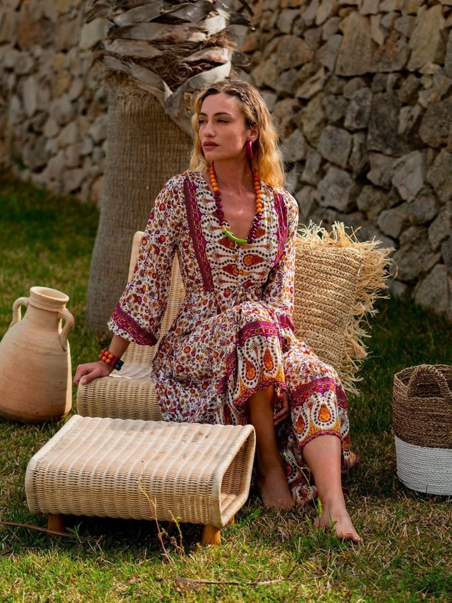 Vestito lungo con manica e balze Caroline - celeste - Bijondo