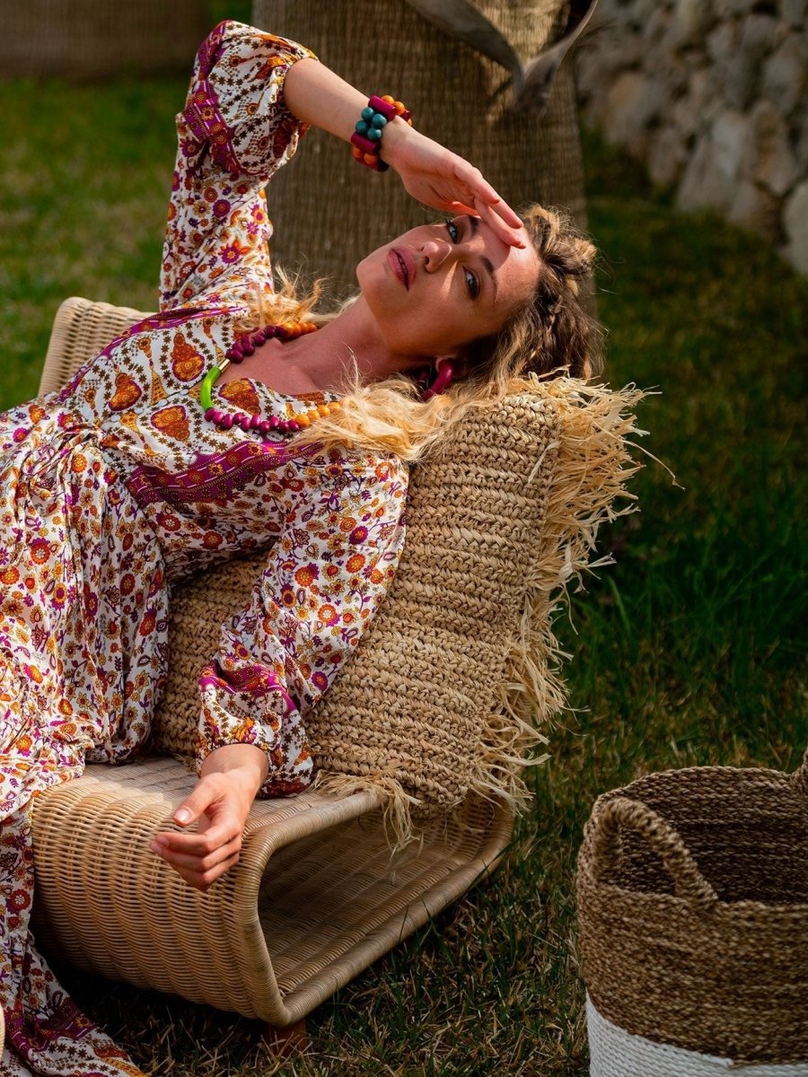 Vestito lungo con manica e balze Caroline - celeste - Bijondo