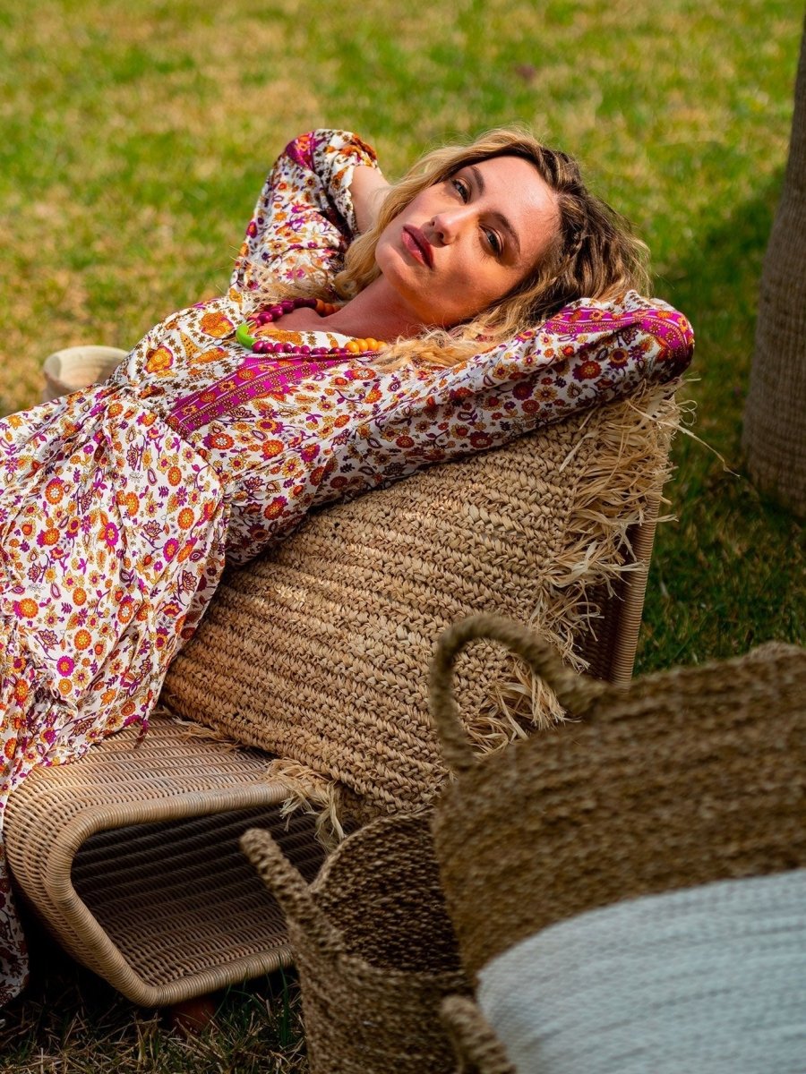 Vestito lungo con manica e balze Caroline - celeste - Bijondo