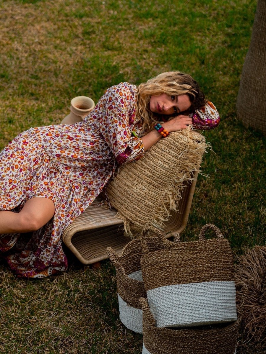 Vestito lungo con manica e balze Caroline - celeste - Bijondo