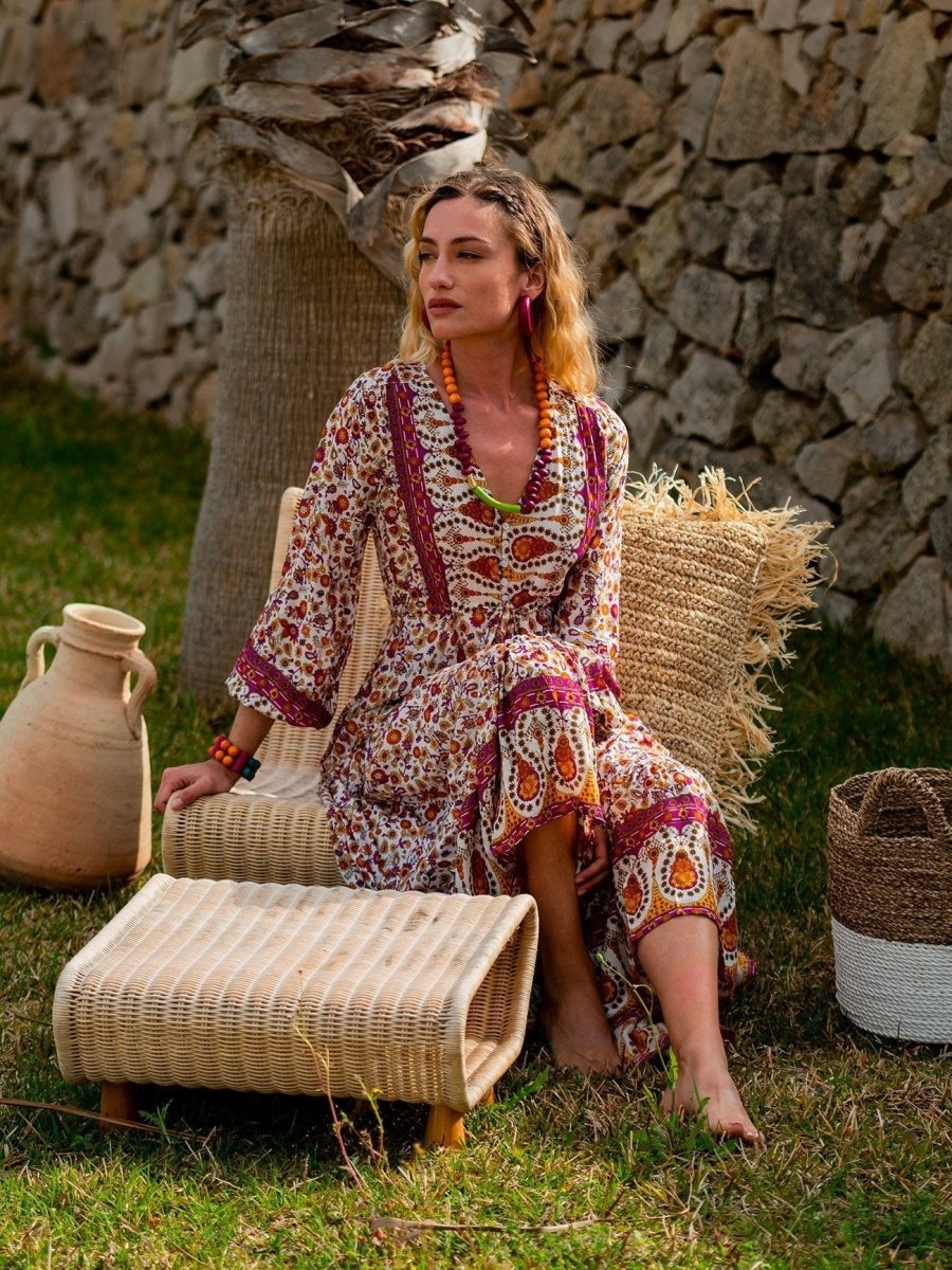 Vestito lungo con manica e balze Caroline - verde - Bijondo