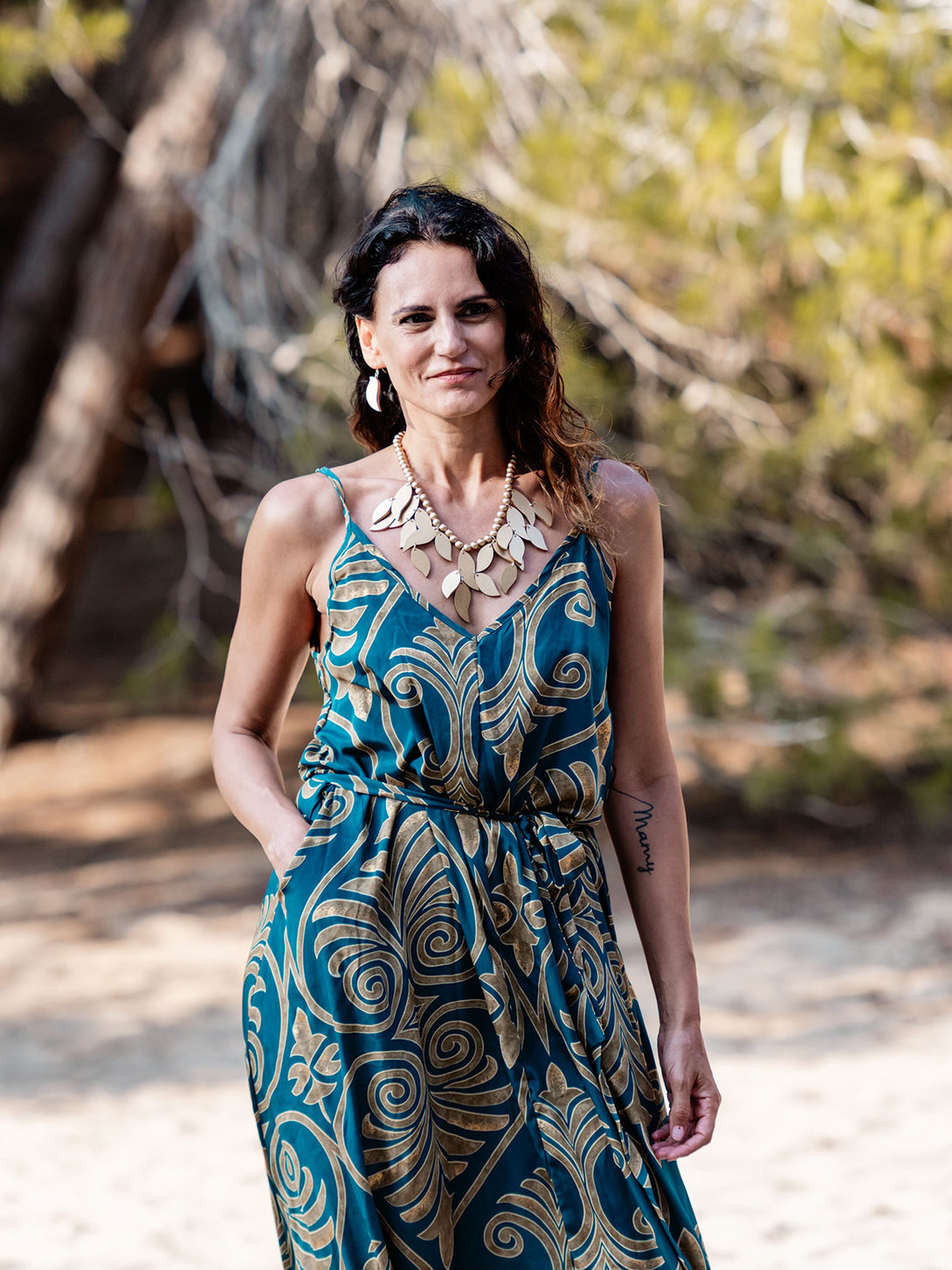 Vestito lungo con seta, oro laminato Maly-Vestito-WhyY-Bijondo