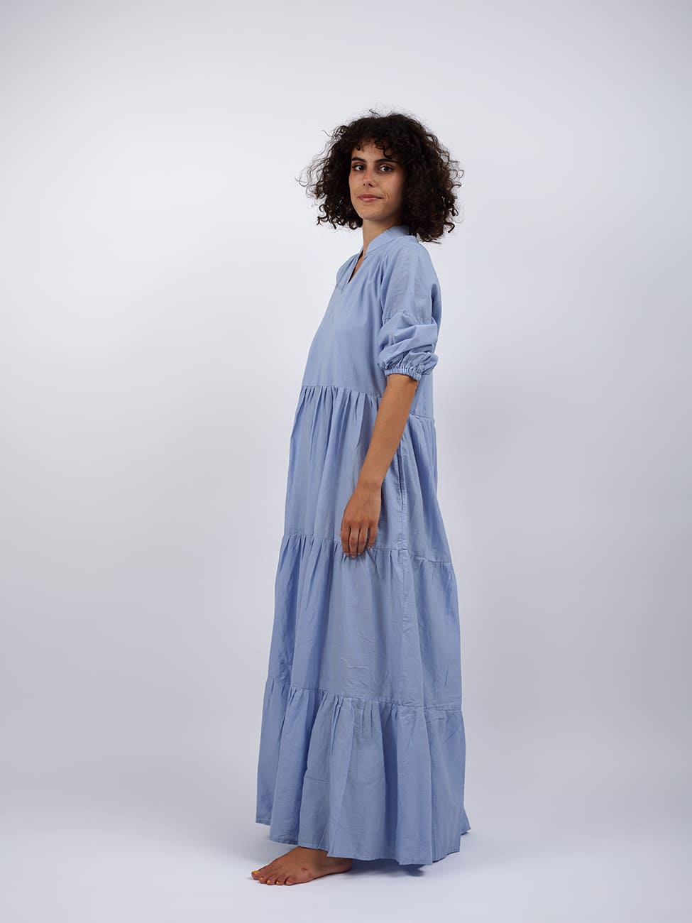 Vestito lungo cotone Shobha - celeste - Bijondo