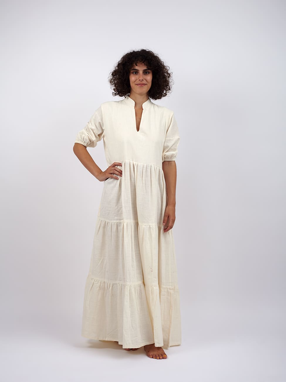 Vestito lungo cotone Shobha - bianco - Bijondo