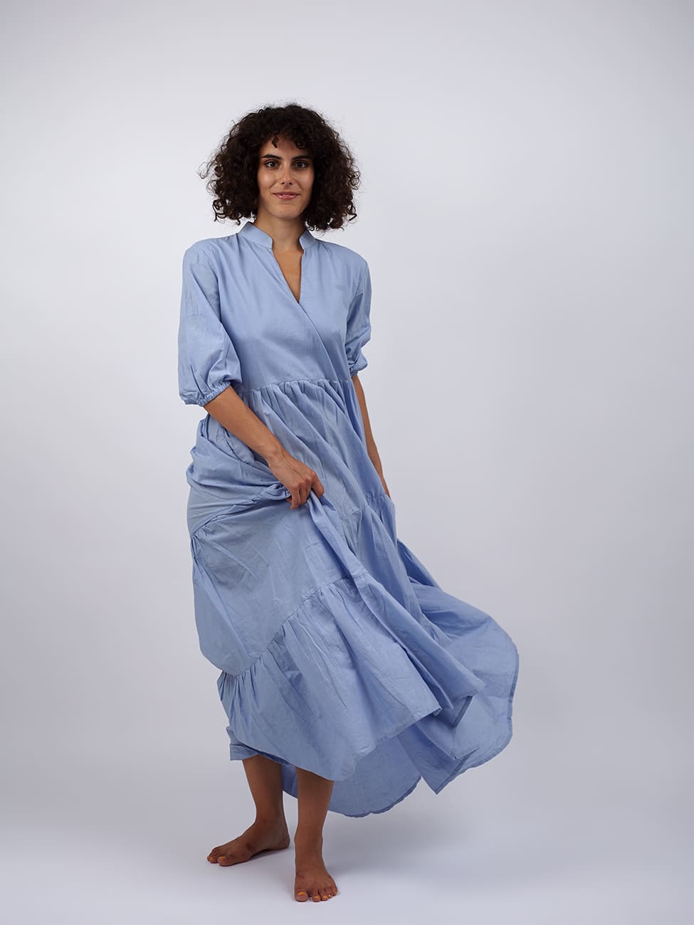 Vestito lungo cotone Shobha - celeste - Bijondo