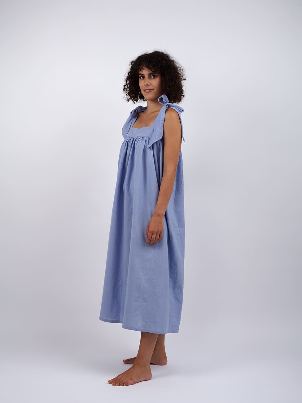 Vestito lungo cotone Vimla - celeste - Bijondo