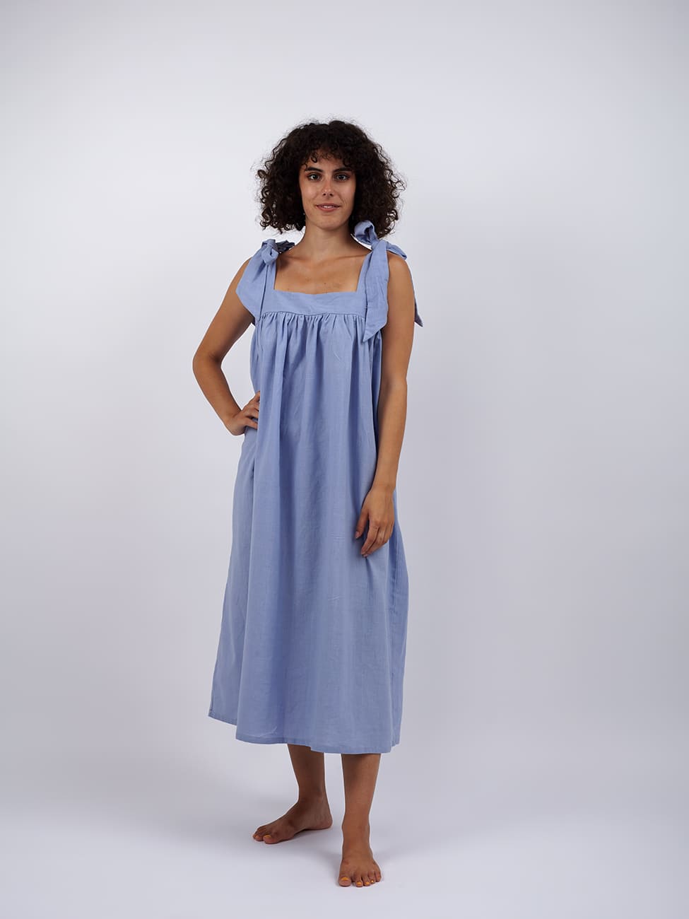 Vestito lungo cotone Vimla - celeste - Bijondo