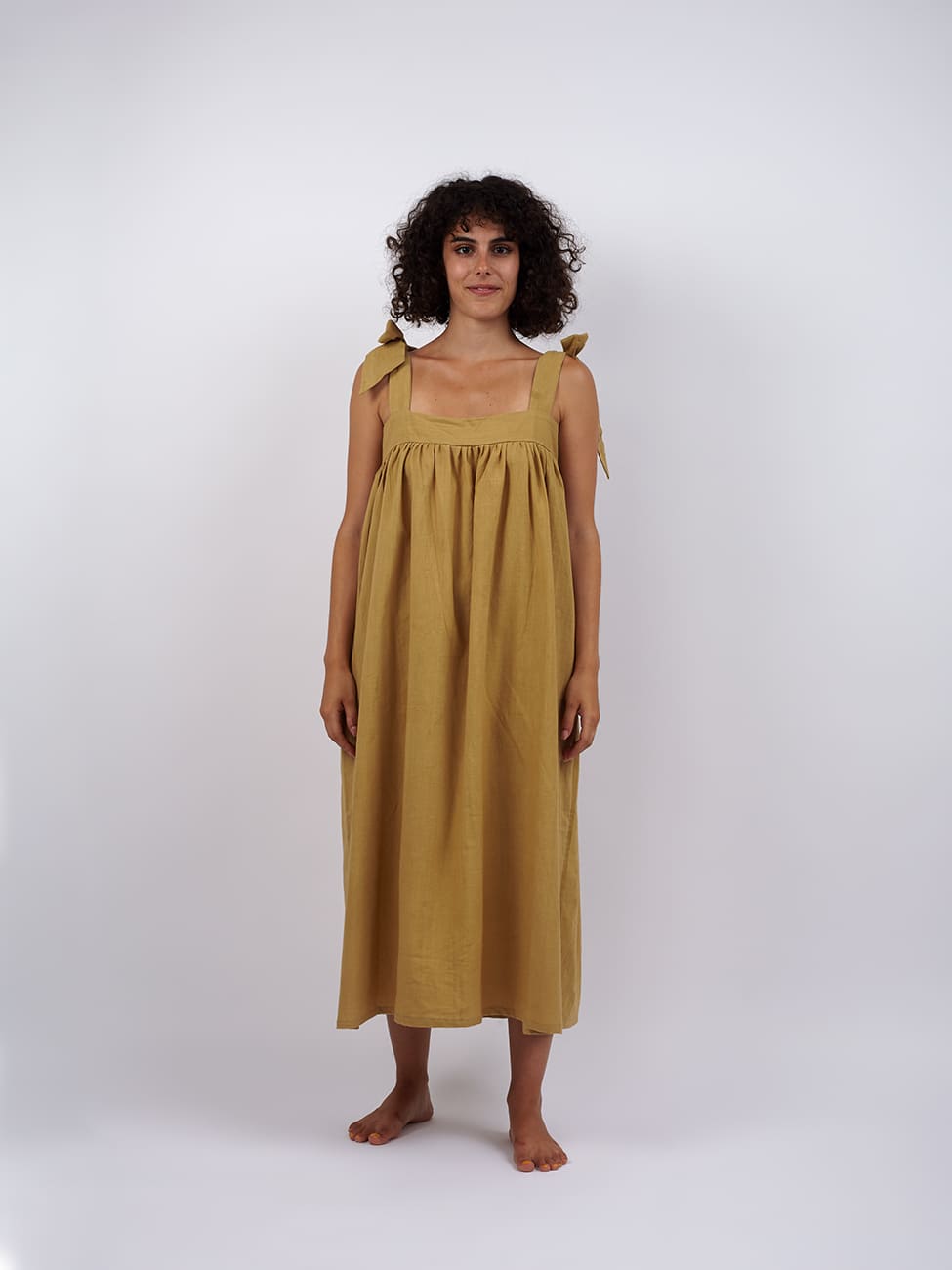 Vestito lungo cotone Vimla - beige - Bijondo