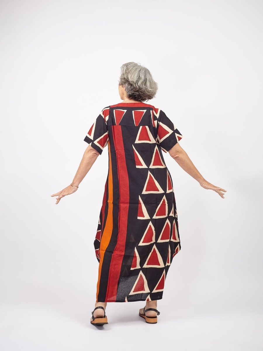 Vestito lungo cotone ad ovetto e manica corta Irma - rosso - Bijondo