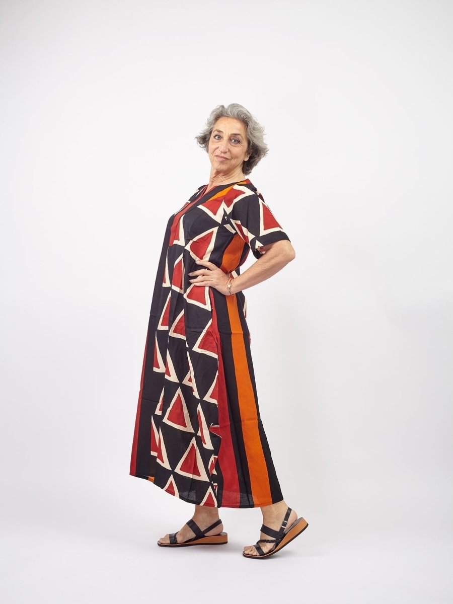 Vestito lungo cotone ad ovetto e manica corta Irma - rosso - Bijondo