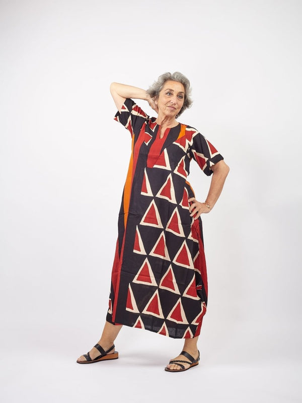 Vestito lungo cotone ad ovetto e manica corta Irma - rosso - Bijondo