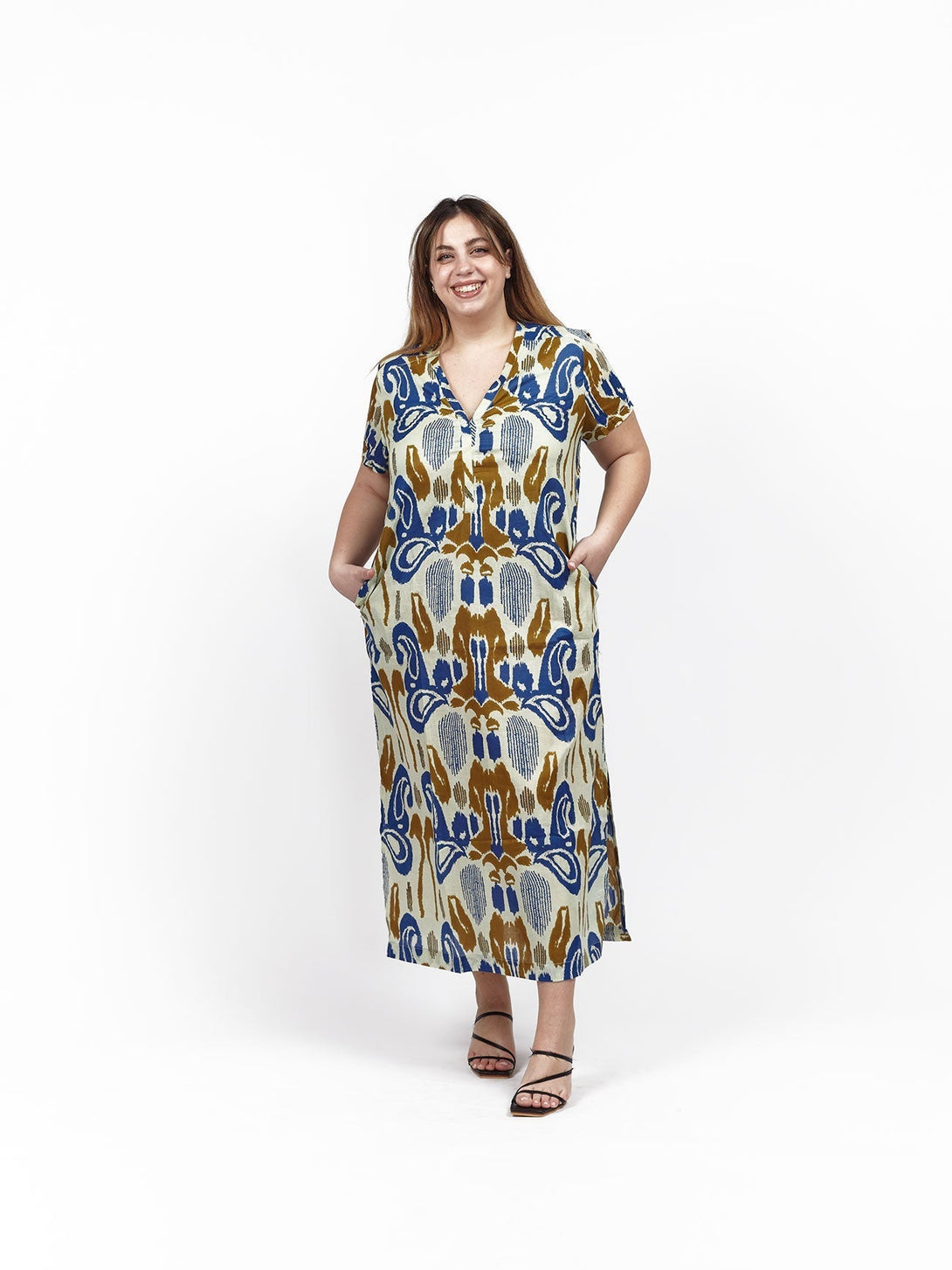 Vestito lungo cotone scollo V Tea - arancione - Bijondo