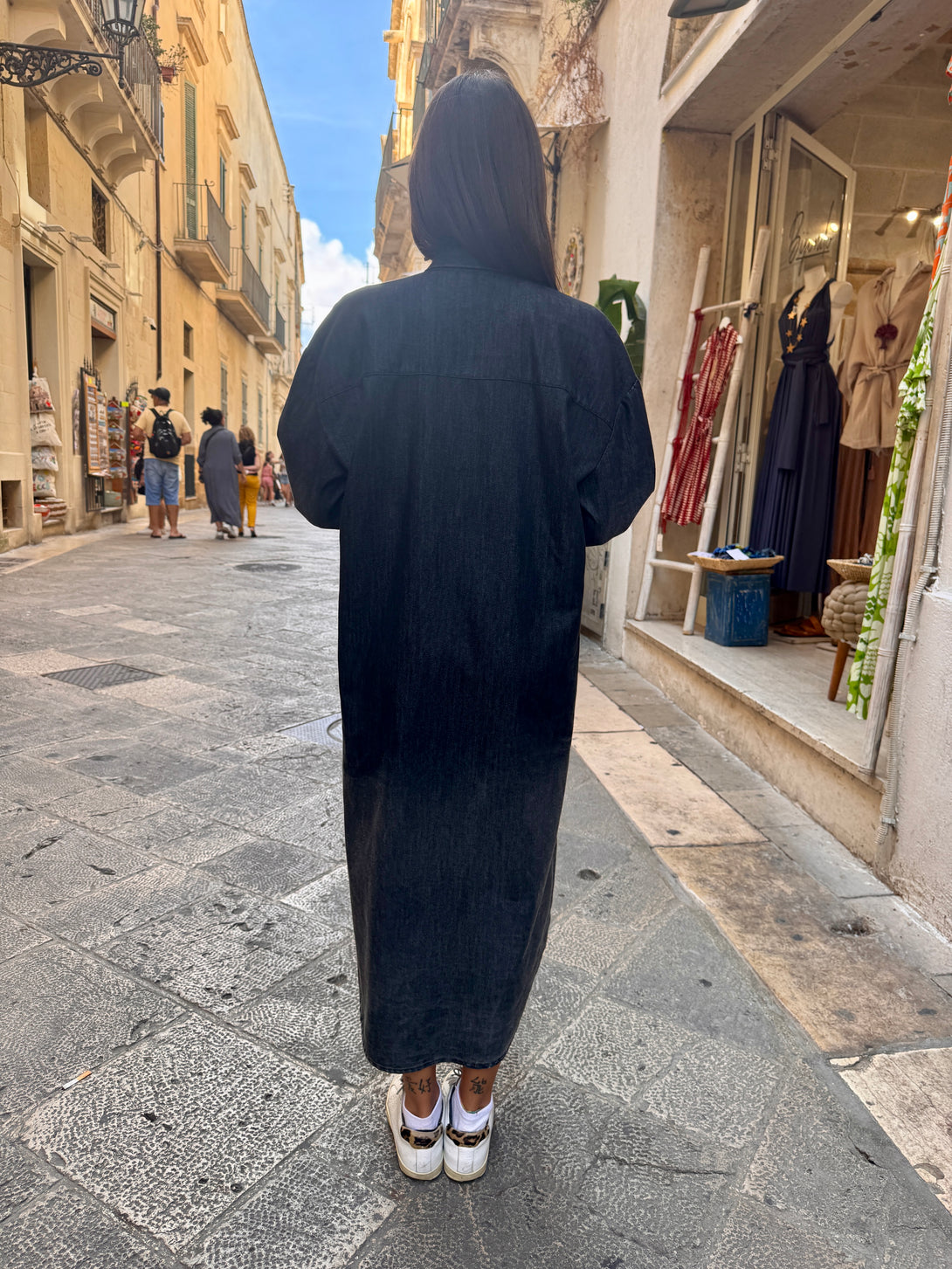 Vestito lungo denim con cravatta Liona-vestito-Bijondo-Bijondo