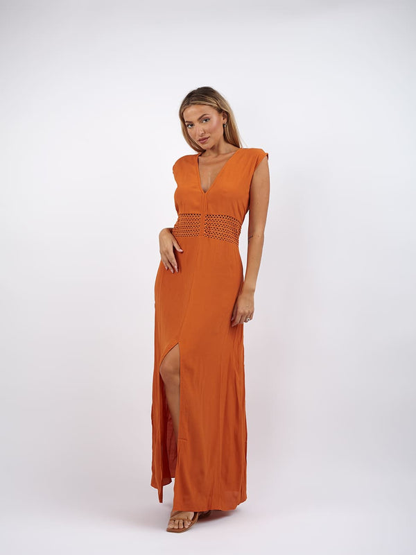 Vestito lungo elegante dettaglio ricamo Olena - arancione - Bijondo
